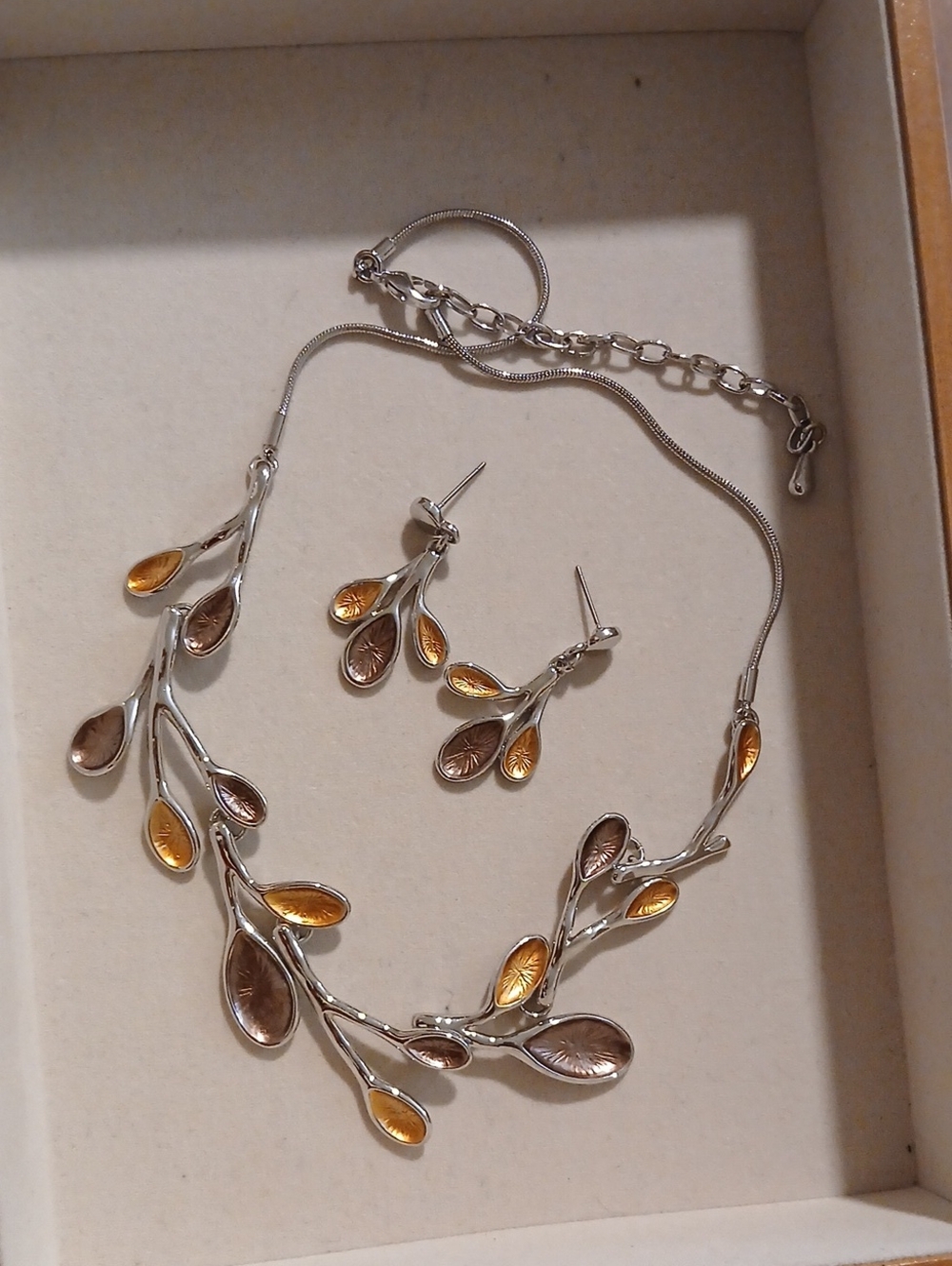 Silver Branch Necklace and Earrings with Amber Accents